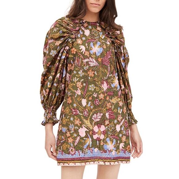 NEW Ulla Johnson Devya Mini Dress (Sz 0) Puff Sleeve Ruffle Trim Blush Floral - Picture 3 of 14
